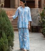 Sky blue color cotton blended designer trendy top bottom set for trendy girls