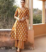 Mustard color cotton blended designer trendy top bottom set for trendy girls