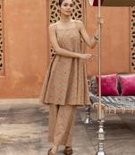Beige color cotton blended designer trendy top bottom set for trendy girls