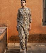 Beige color cotton blended designer trendy top bottom set for trendy girls