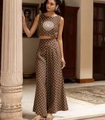 Brown color cotton blended designer trendy top bottom set for trendy girls