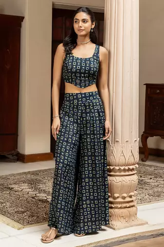 Nevy blue color cotton blended designer trendy top bottom set for trendy girls