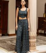 Nevy blue color cotton blended designer trendy top bottom set for trendy girls