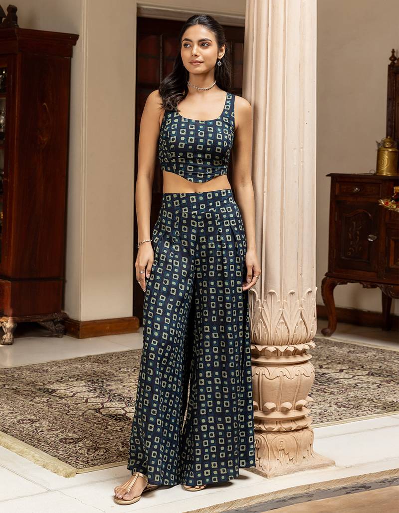 Nevy blue color cotton blended designer trendy top bottom set for trendy girls