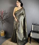 Black  soft silk geometric woven design zari weaving banarasi saree