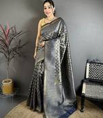 Blue soft silk geometric woven design zari weaving banarasi saree