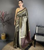 Black with golden soft silk geometric pattern zari weaving banarasi saree