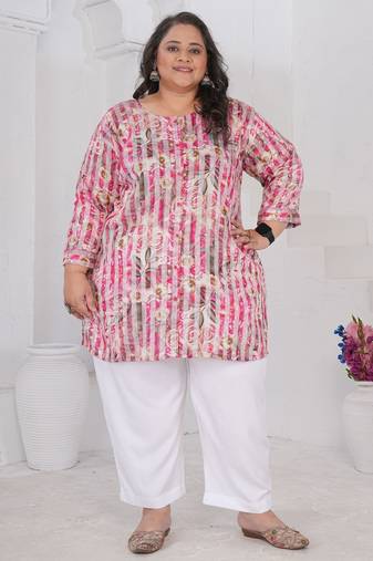 Pink color beautiful plus size kurta for casual looks