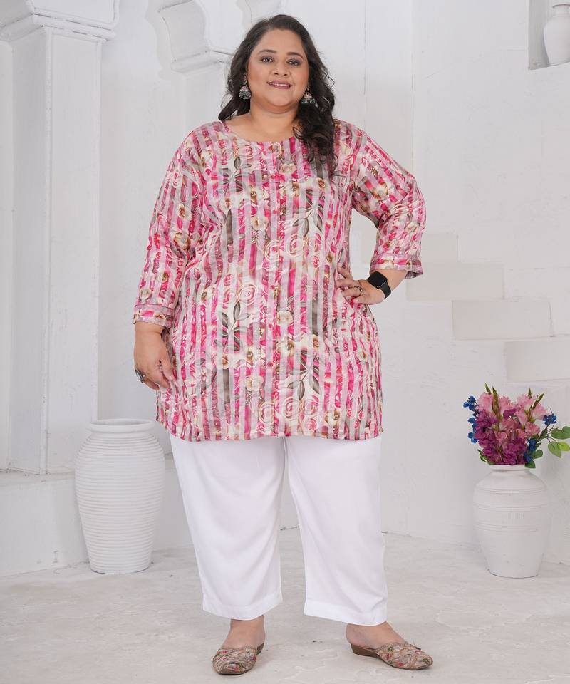 Pink color beautiful plus size kurta for casual looks