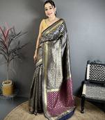 Blue with golden soft silk geometric pattern zari weaving banarasi saree