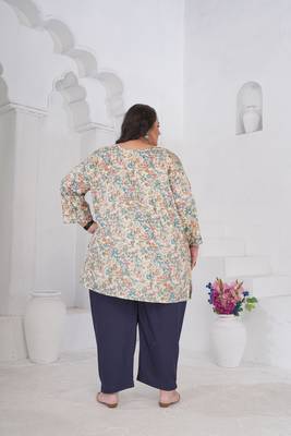Off white color beautiful plus size kurta for looks 2