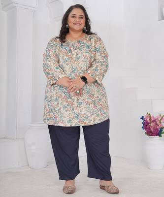 Off white color beautiful plus size kurta for looks 4