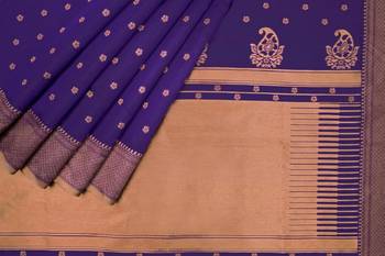 Blue silk blend banarasi saree with unstitched blouse piece 4