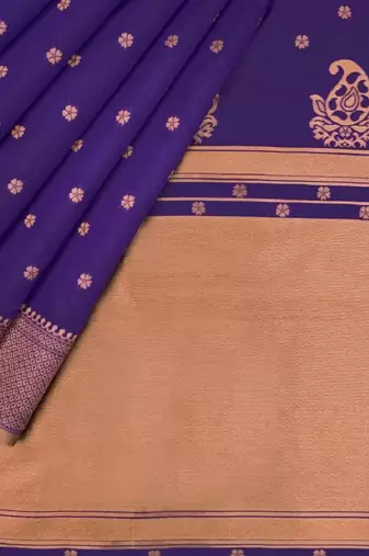 Blue silk blend banarasi saree with unstitched blouse piece