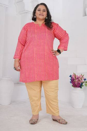 Pink color beautiful plus size kurta for casual looks