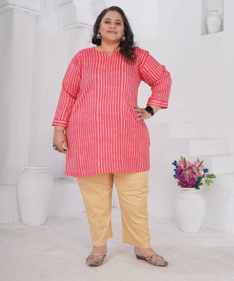 Pink color beautiful plus size kurta for casual looks