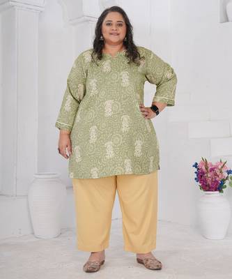 Pista color beautiful plus size kurta for looks 1