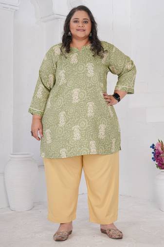 Pista color beautiful plus size kurta for casual looks