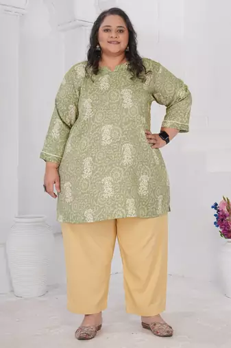 Pista color beautiful plus size kurta for casual looks