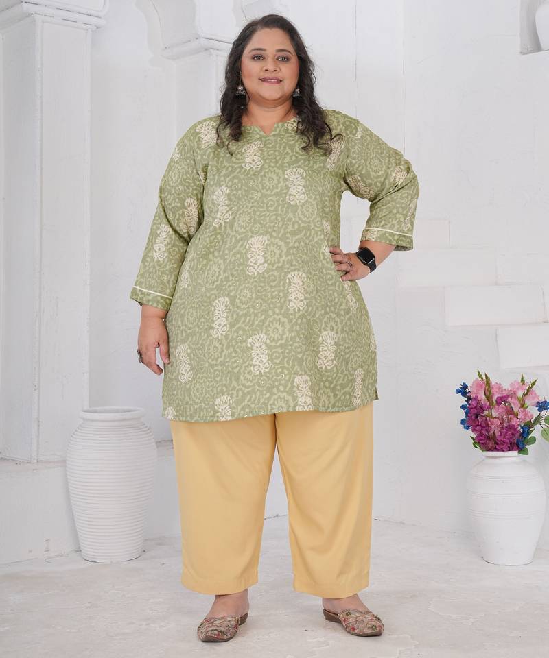 Pista color beautiful plus size kurta for casual looks