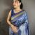 Navy blue soft silk geometric pattern zari weaving banarasi saree