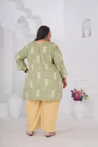 Pista color beautiful plus size kurta for looks