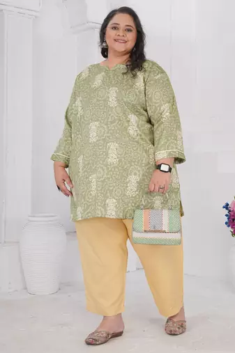 Pista color beautiful plus size kurta for looks