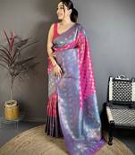 Pink tissue silk floral pattern with copper motifs banarasi saree