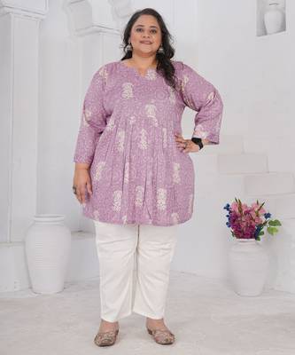Lavender color beautiful plus size kurta for looks 1
