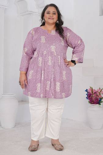 Lavender color beautiful plus size kurta for casual looks