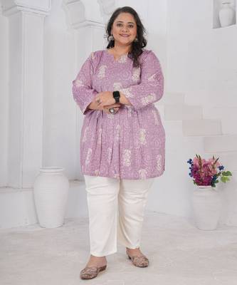 Lavender color beautiful plus size kurta for looks 4