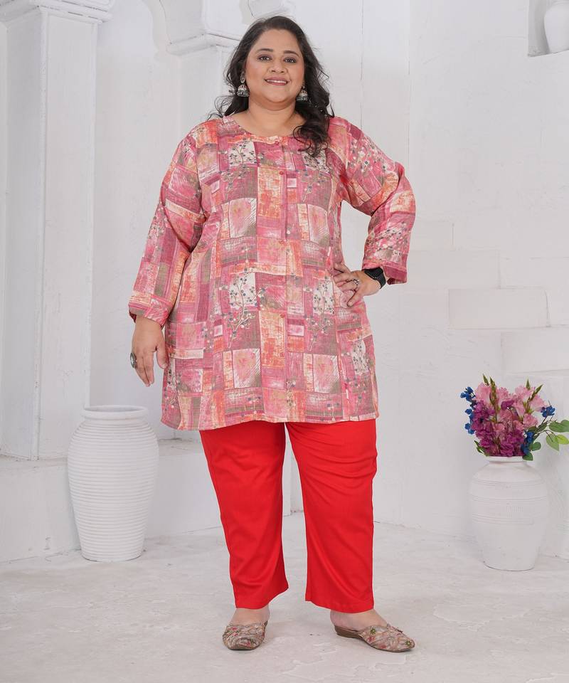 Pink color beautiful plus size kurta for casual looks