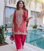 Peach color viscose fabric beautiful fancy ceremonial attire