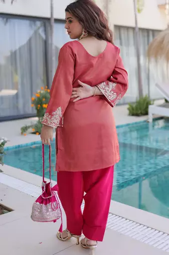 Peach color viscose beautiful fancy ceremonial attire