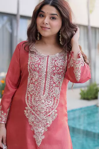 Peach color viscose beautiful fancy ceremonial attire