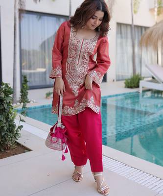Peach color viscose beautiful fancy ceremonial attire 4