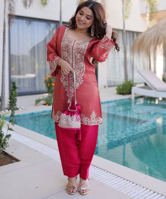 Peach color viscose beautiful fancy ceremonial attire 5