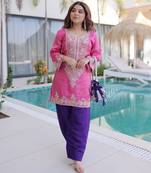 Pink color viscose fabric beautiful fancy ceremonial attire