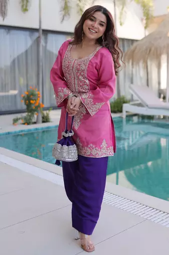 Pink color viscose beautiful fancy ceremonial attire