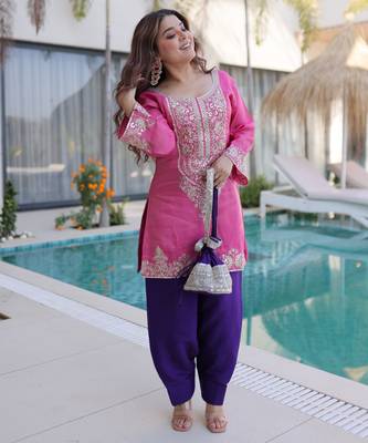 Pink color viscose beautiful fancy ceremonial attire 5