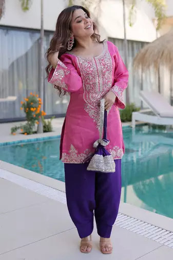Pink color viscose beautiful fancy ceremonial attire