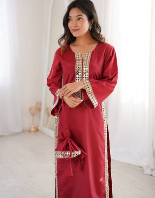 Maroon color natural crepe beautiful fancy ceremonial attire 3