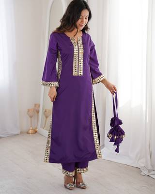 Purple color natural crepe beautiful fancy ceremonial attire 1
