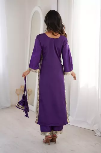 Purple color natural crepe beautiful fancy ceremonial attire