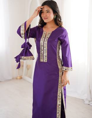 Purple color natural crepe beautiful fancy ceremonial attire 3