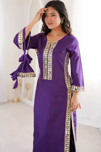 Purple color natural crepe beautiful fancy ceremonial attire