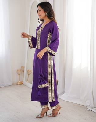 Purple color natural crepe beautiful fancy ceremonial attire 4