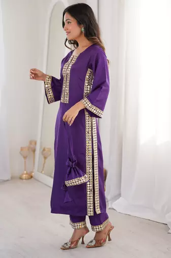 Purple color natural crepe beautiful fancy ceremonial attire