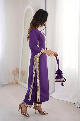 Purple color natural crepe beautiful fancy ceremonial attire