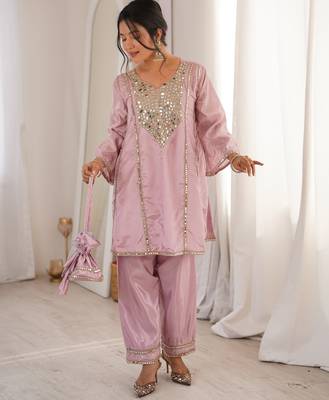 Pink color h o silk beautiful fancy ceremonial attire 1